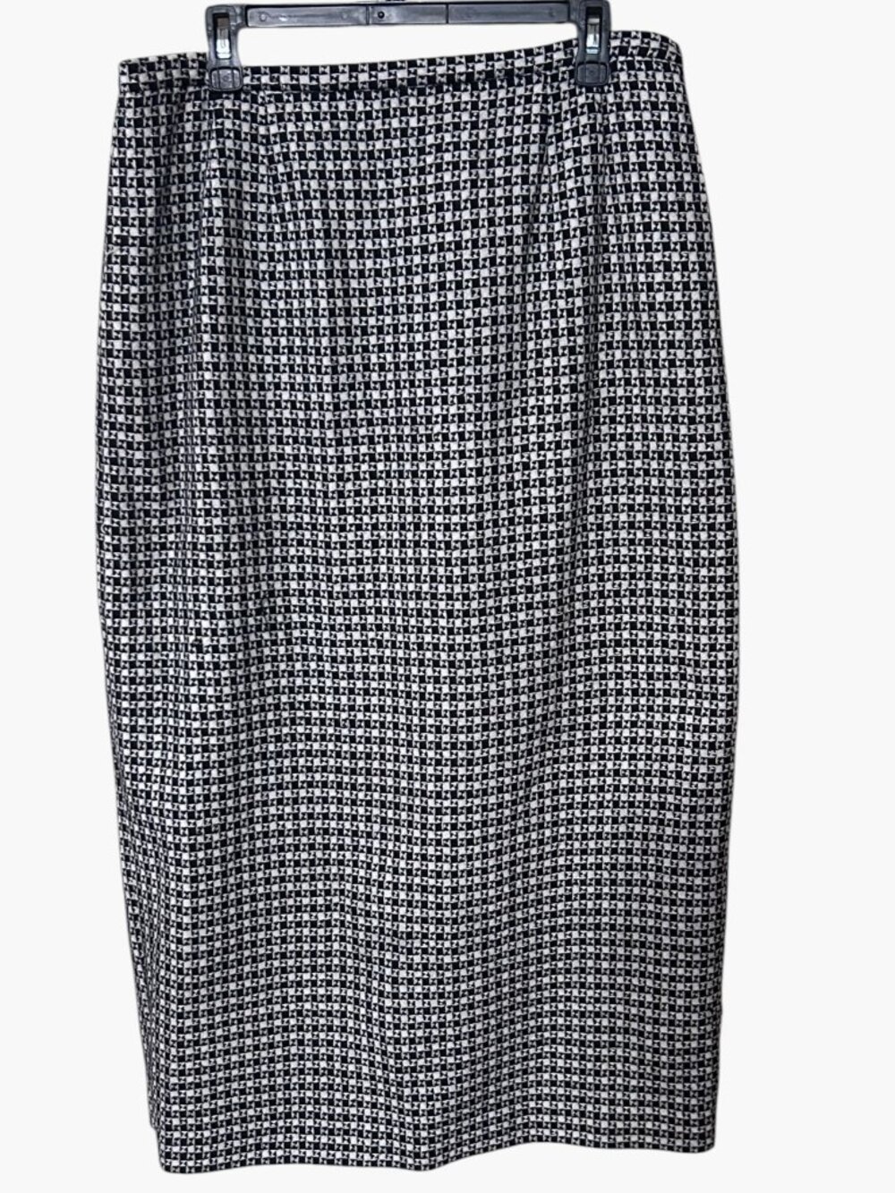 Worthington Wool Blend Black White Houndstooth Check Midi Pencil Skirt Lined Siz